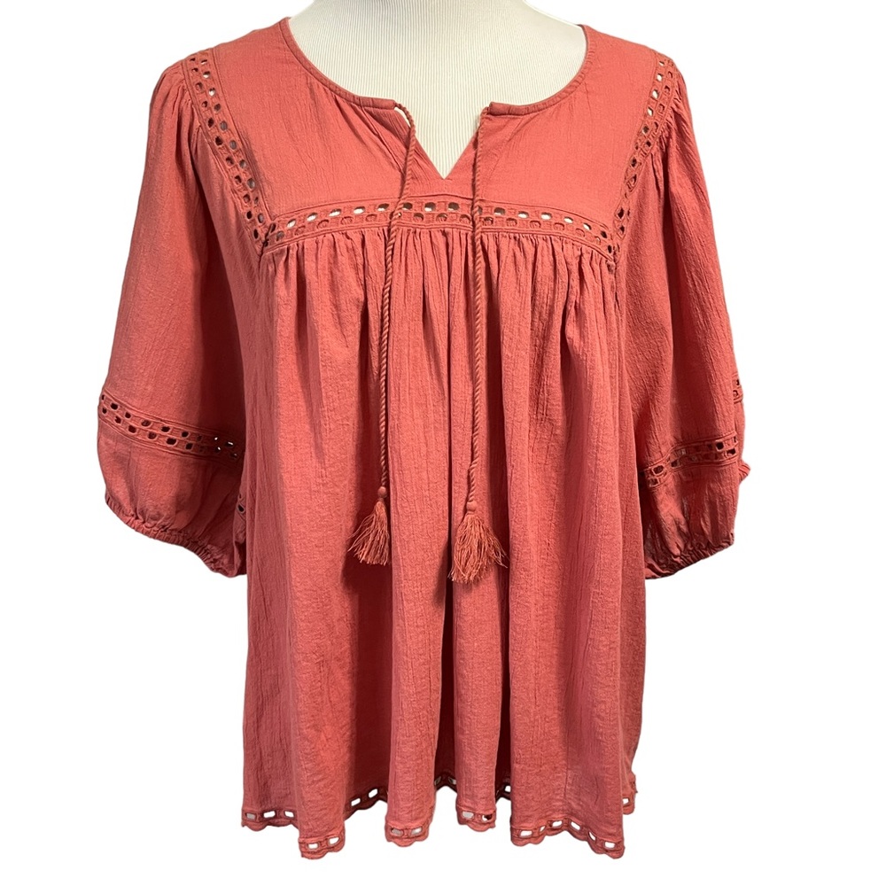 Old Navy Salmon Colored Peasant Boho Blouse Size XXL